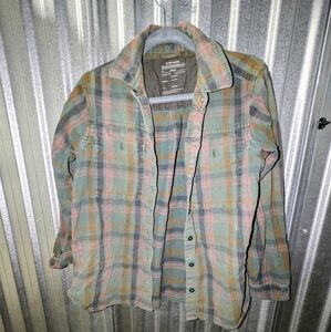 REI Cooperative Green and Orange Casual Button Down Shirt